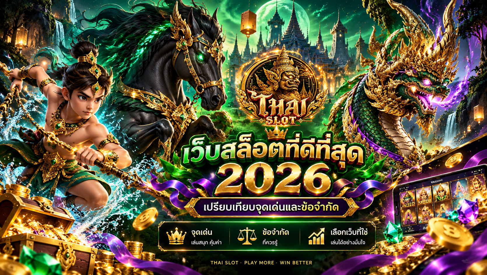 หน้าจอเกมสล็อตสมมติสำหรับอธิบายสัญลักษณ์และกติกา